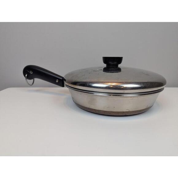 Revere Ware 8" Skillet Steel Copper Frying Pan Poacher Lid Pre 1968 Mint - Picture 3 of 9